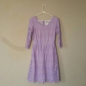 Little Lavender Purple Lace Quarter Sleeves Dress